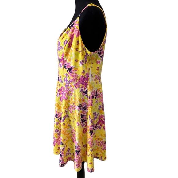 New ABOUND NORDSTROM Pink-Yellow Painted Floral V-Neck Skater Dress Size L - Picture 4 of 7
